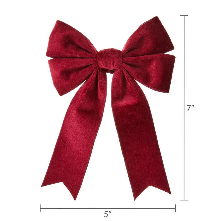 Burgundy Velvet Decorative Christmas Bows, 7", 2 Count, by My Texas House - Walmart.com | Walmart (US)