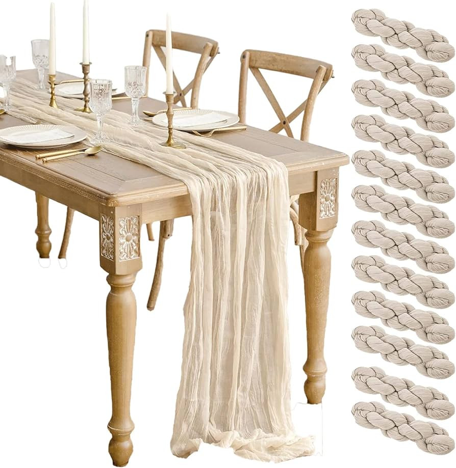 12 Pack Beige Cheesecloth Table Runner 10ft Boho Gauze Cheese Cloth Table Runner Rustic Sheer Run... | Amazon (US)