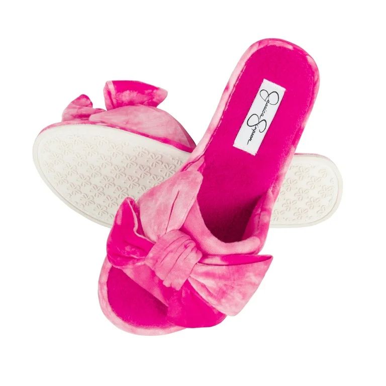 Jessica Simpson Womens Plush Open Toe Slide On House Slipper with Bow | Walmart (US)