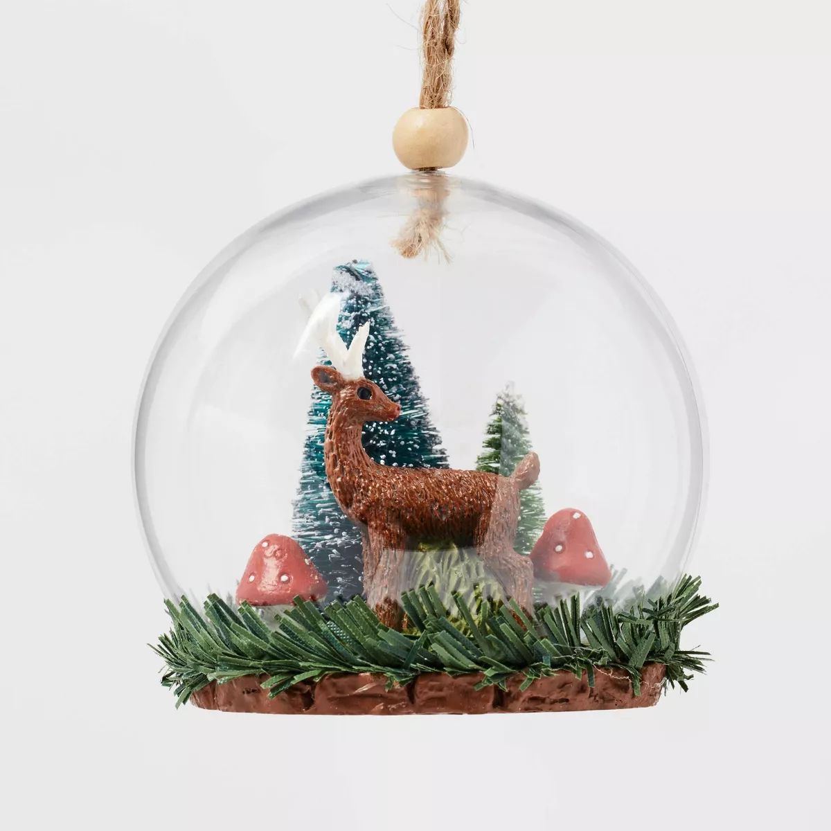 Deer with Sisal Bottle Brush Trees and Mushrooms Cloche Christmas Tree Ornament - Wondershop™ | Target