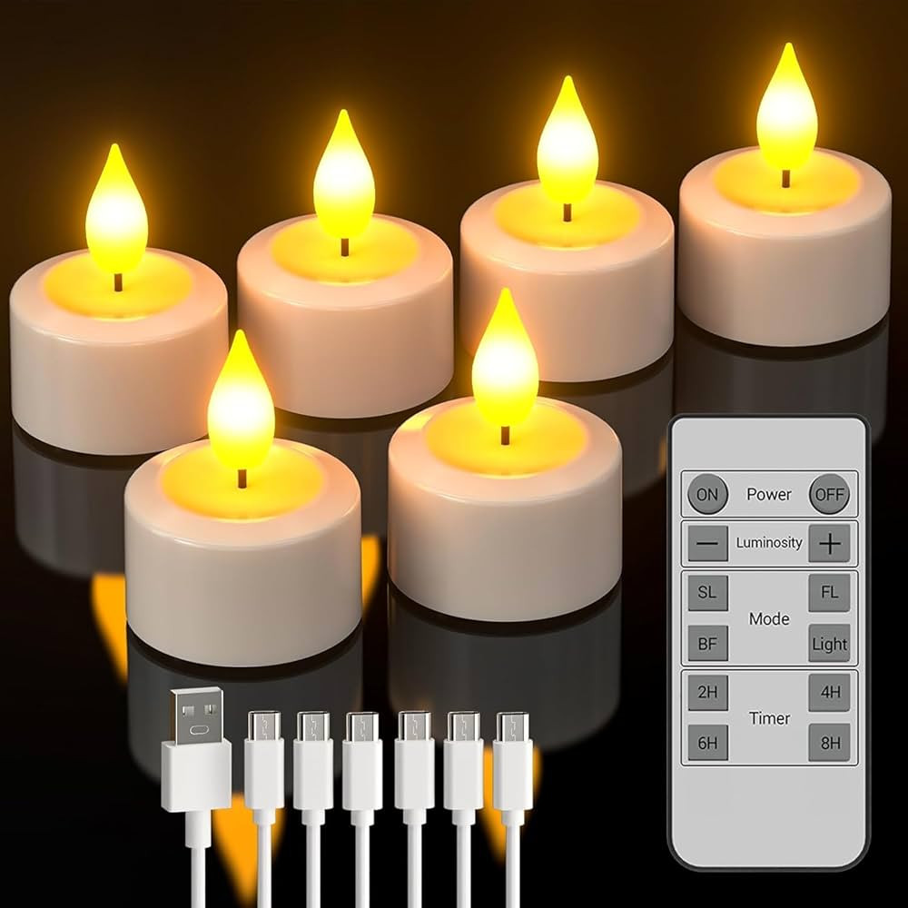 SoulBay Rechargeable Tea Lights with Remote, 6pcs LED Electric Flameless Flickering Candles with ... | Amazon (US)
