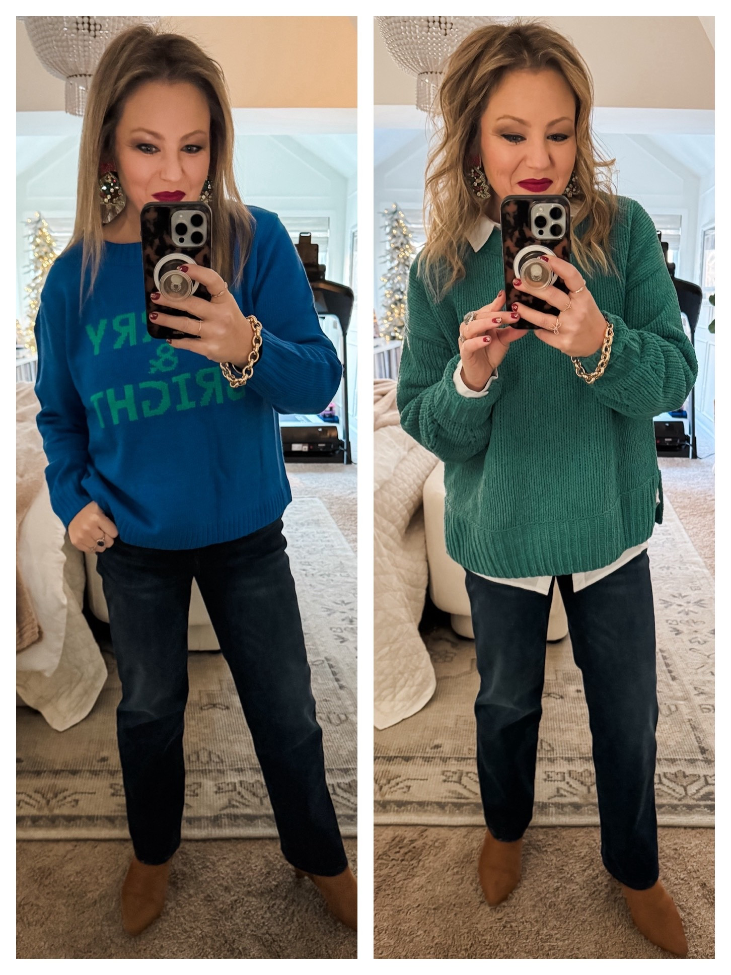 Festive sweater and jeans combo this holiday season. Love the layering, mixing and matching! Grab my sweaters on major sale Right now.


#LTKOver40 #LTKHoliday