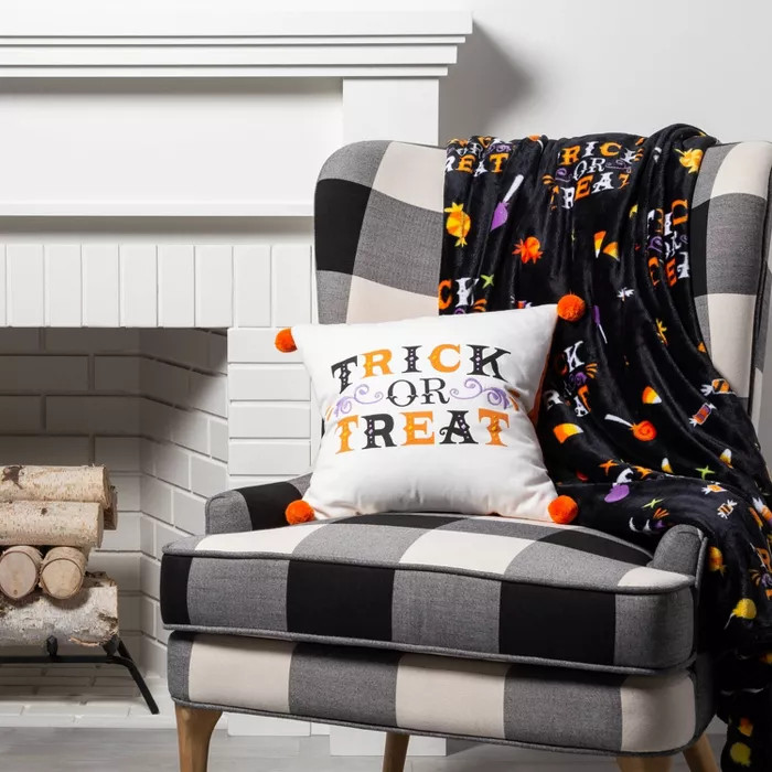 'Trick or Treat' Embroidered Reversible Square Throw Pillow White - Hyde & EEK! Boutique™ | Target