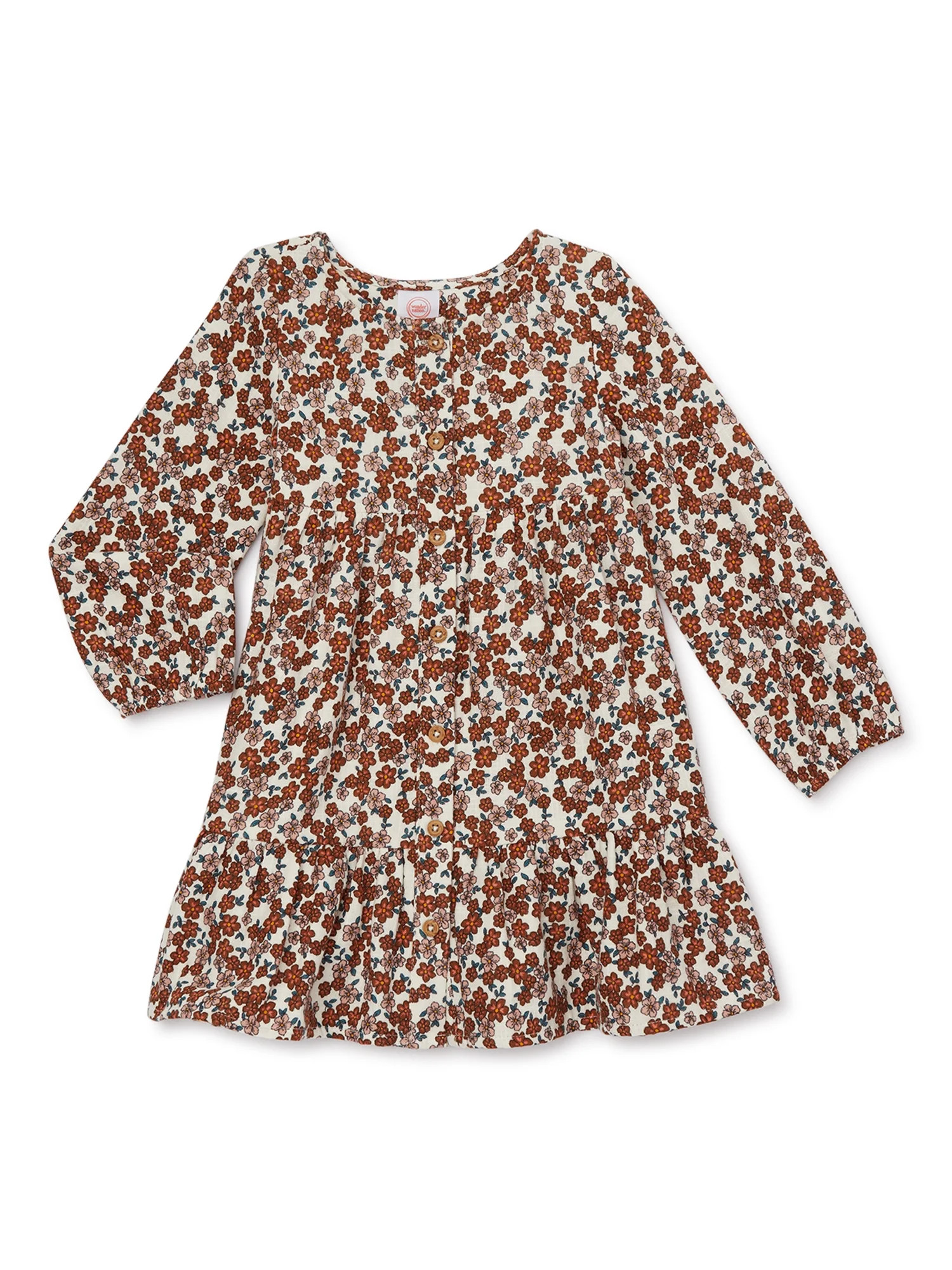 Wonder Nation Toddler Girl Long Sleeve Woven Dress, Sizes 12M - 5T | Walmart (US)