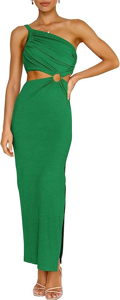 ANRABESS Women’s Summer Bodycon Maxi Dress One Shoulder Sleeveless Sexy Cut Out Formal Party Dr... | Amazon (US)