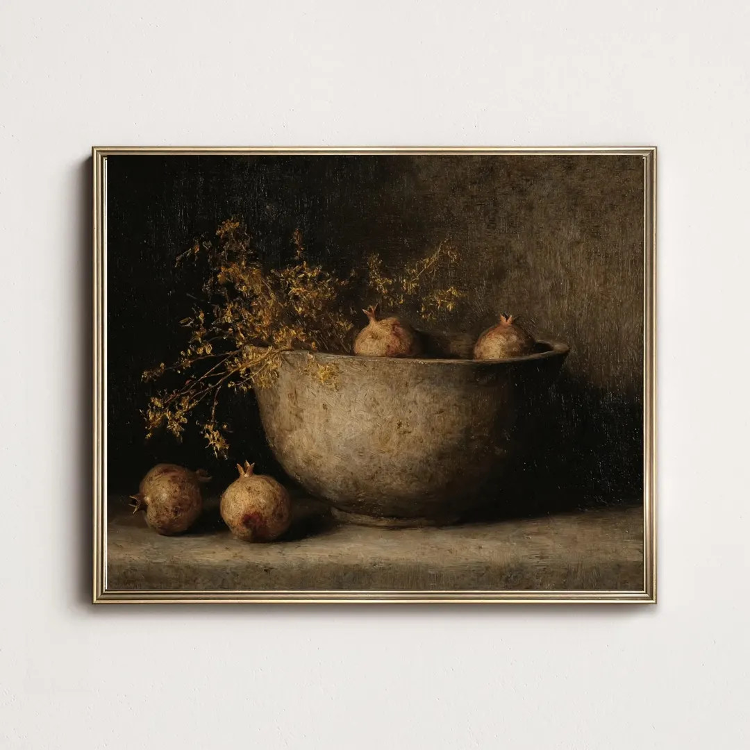 Vintage Pomegranate Still Life Print: Dark Academia Kitchen Art (Digital Download) | Etsy (US)