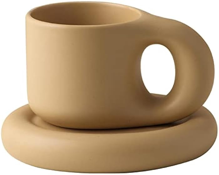 TOYOREY Chubby Handle Mug Cute Coffee Mug Set Office Ceramic Mug Chubby Plate Plastic Cup Glass I... | Amazon (US)