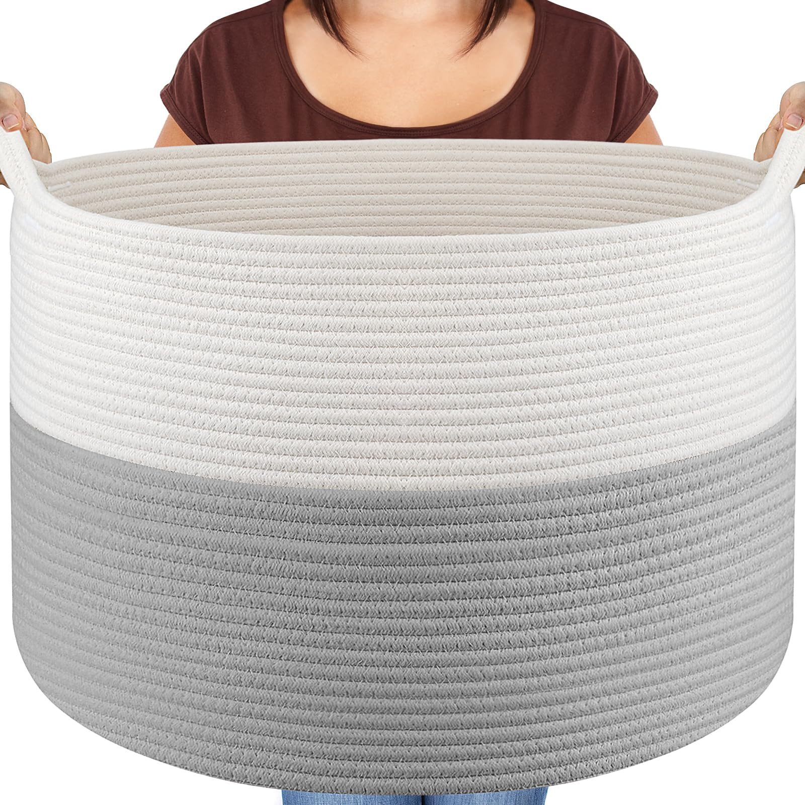 Maliton XXXLarge Blanket Basket Living Room - 22" x 22" x 14" Cotton Rope Baskets for Storage - L... | Amazon (US)