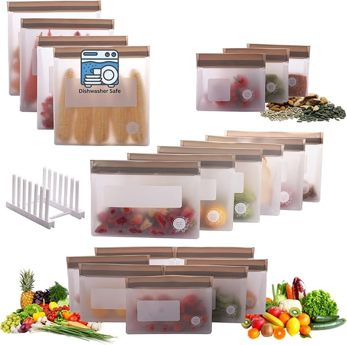 Reusable Food Storage Bags \u2013 21-Pack Stand-Up, BPA-Free, Freezer, Dishwasher Safe & Eco-Frie... | Amazon (US)