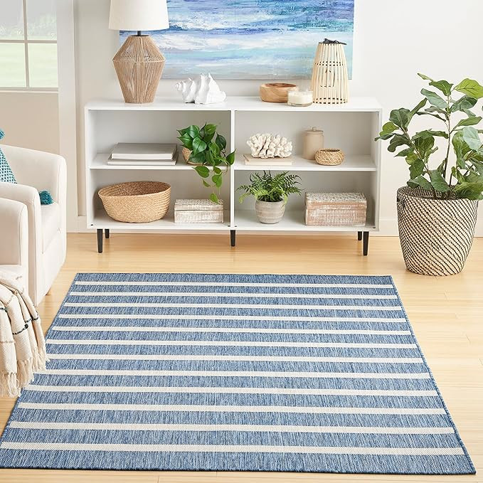 Nourison Home Positano Navy Ivory 5' x 7' Area Rug - Easy Clean, Non Shedding, Bed Room, Living R... | Amazon (US)