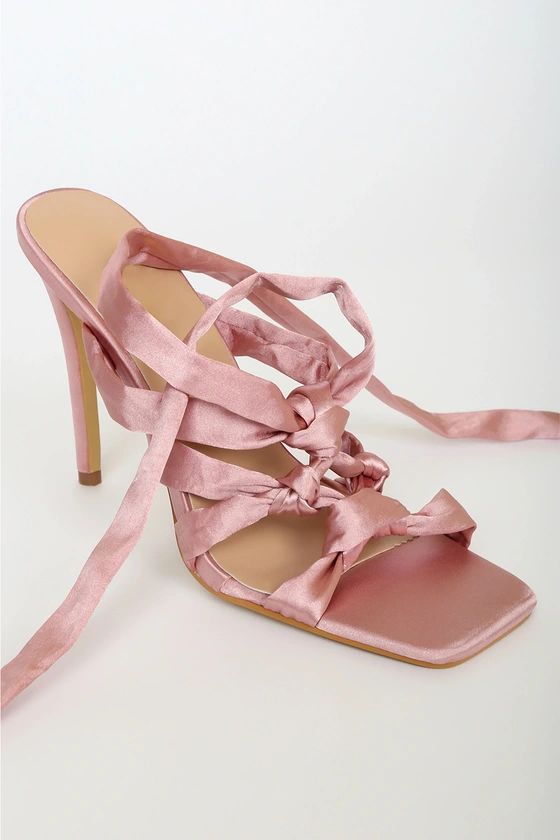 Callysta Blush Satin Knotted Lace-Up High Heel Sandals | Lulus (US)