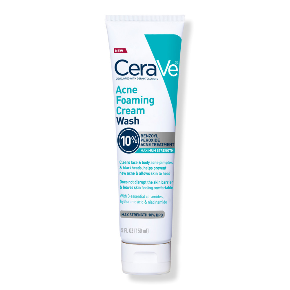 CeraVe Maximum Strength Acne Foaming Cream Wash with 10% BPO for Face & Body | Ulta