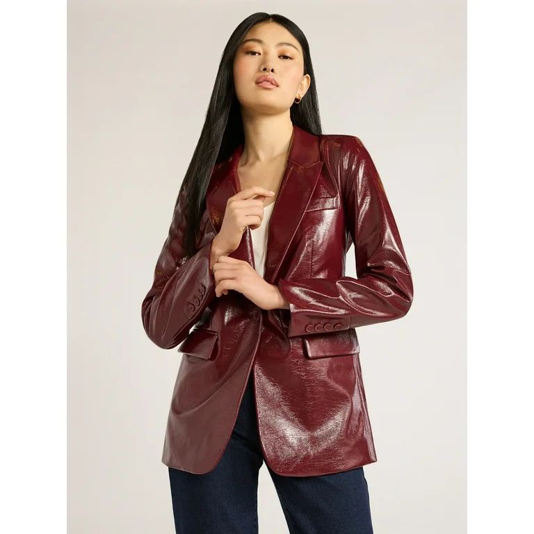 Scoop Women's Ultimate Faux Patent Leather One Button Blazer, Sizes XS-XXL | Walmart (US)