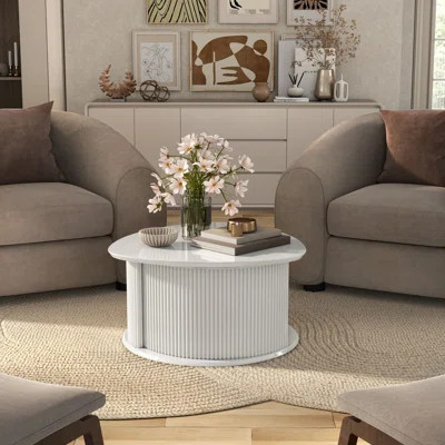 Ciane Coffee Table With Pedestal Trunk Storage And Glossy Table Top | Wayfair North America