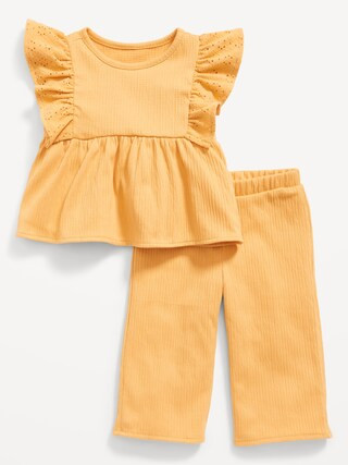 Sleeveless Ruffle & Eyelet-Trim Top & Wide-Leg Pants Set for Baby | Old Navy (US)