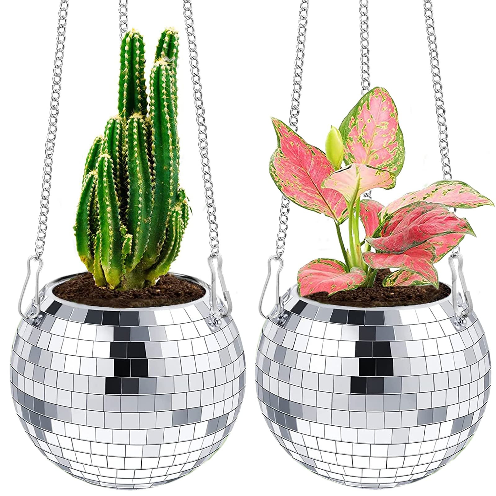 ORIKASO 2 Pcs 4 " Disco Ball Planter with Chain - Mirror Ball Flower Succulents Pots - Home Boho Han | Amazon (US)