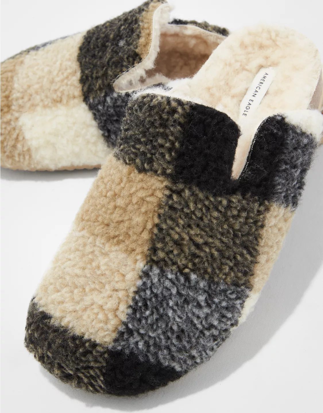 AE Plaid Faux Sherpa Clog | American Eagle Outfitters (US & CA)