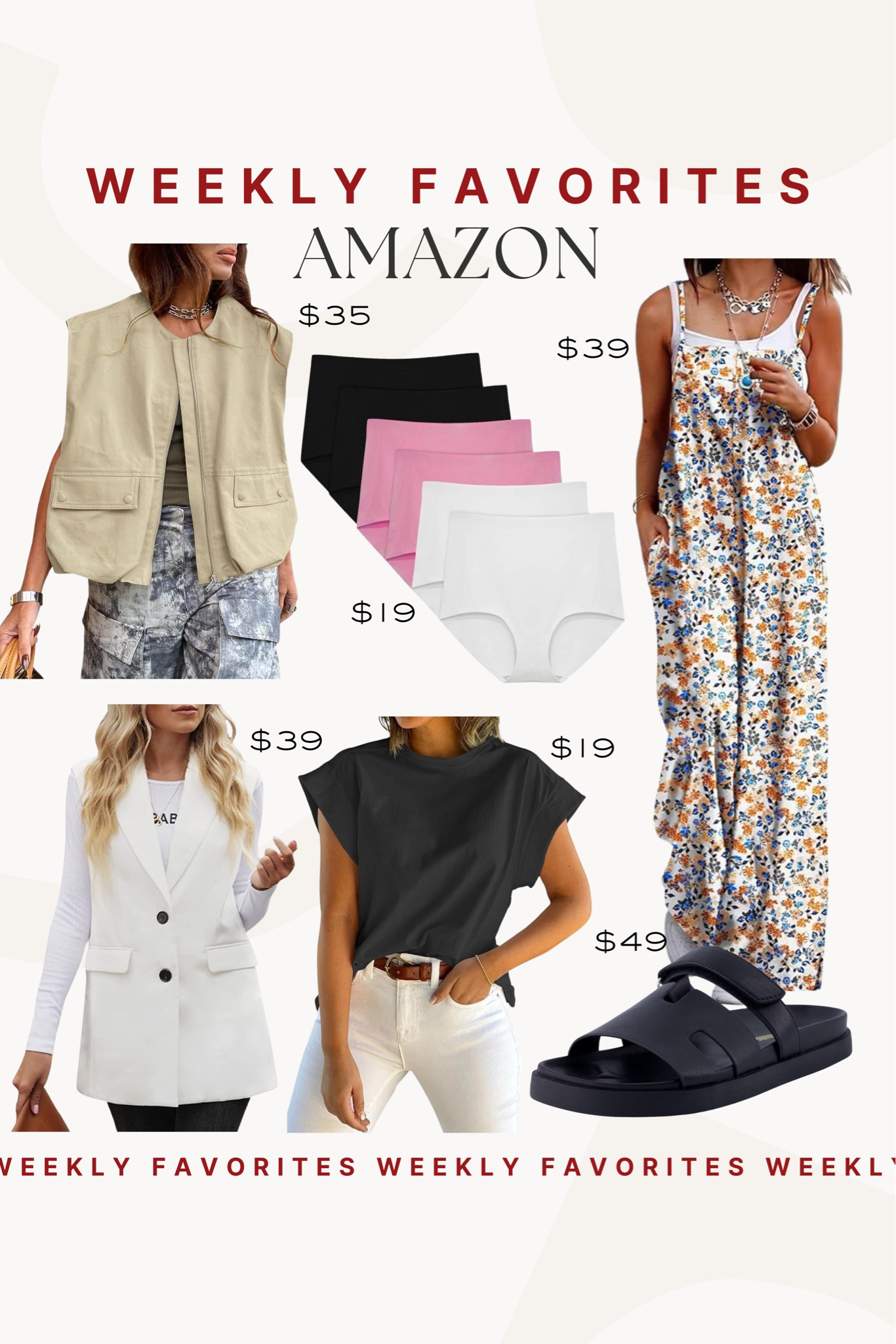 Weekly favorites! We are loving these amazon finds this week! The undies are a musttt!!

Weekly favorites, amazon finds, amazon fashion, blazer, jumpsuit, black top, sandals, summer styles, summer outfit 

#LTKfindsunder50 #LTKSeasonal #LTKfindsunder100