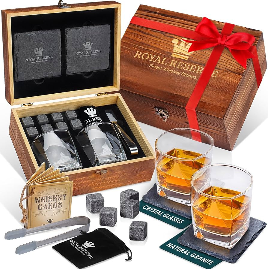 Whiskey Stones Gift Set by Royal Reserve – Artisan Crafted Scotch Bourbon Glasses, Chilling Roc... | Amazon (US)