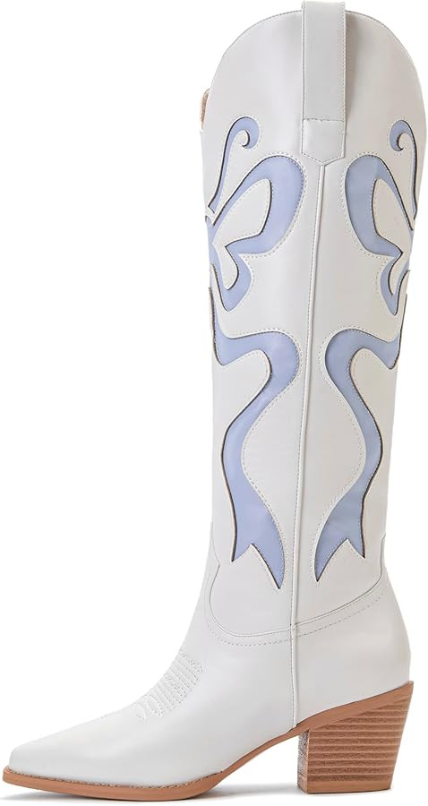 Cowgirl Boots - Womens Cowboy Boots with Colorful Bows Embroidered Western White Knee-High Boots ... | Amazon (US)