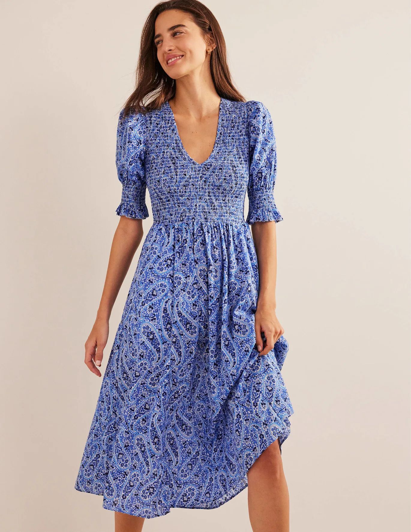 Smocked Bodice Midi Dress | Boden (UK & IE)