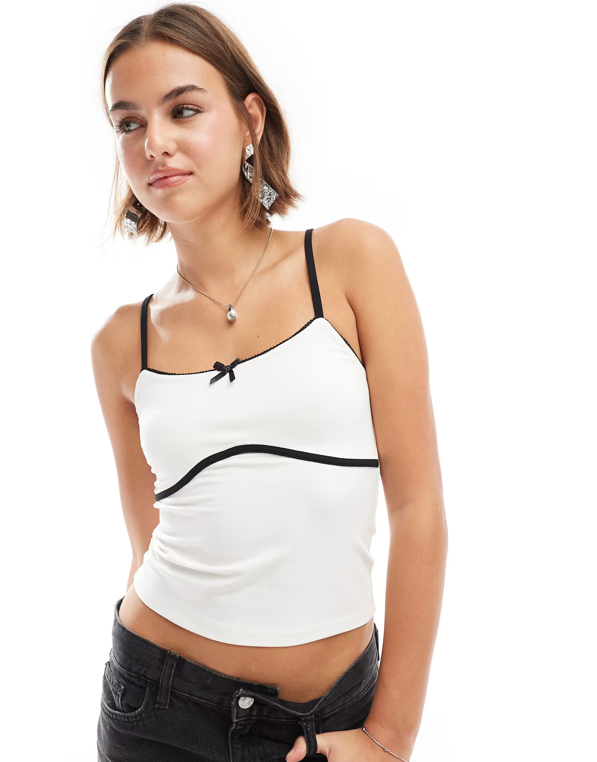 ASOS DESIGN cami top with bow detail in ecru | ASOS (Global)
