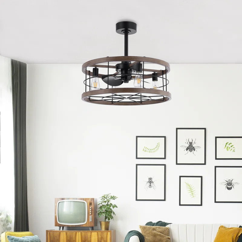Monson 3 - Blade Caged Ceiling Fan with Remote Control and Light Kit Included | Wayfair Professional