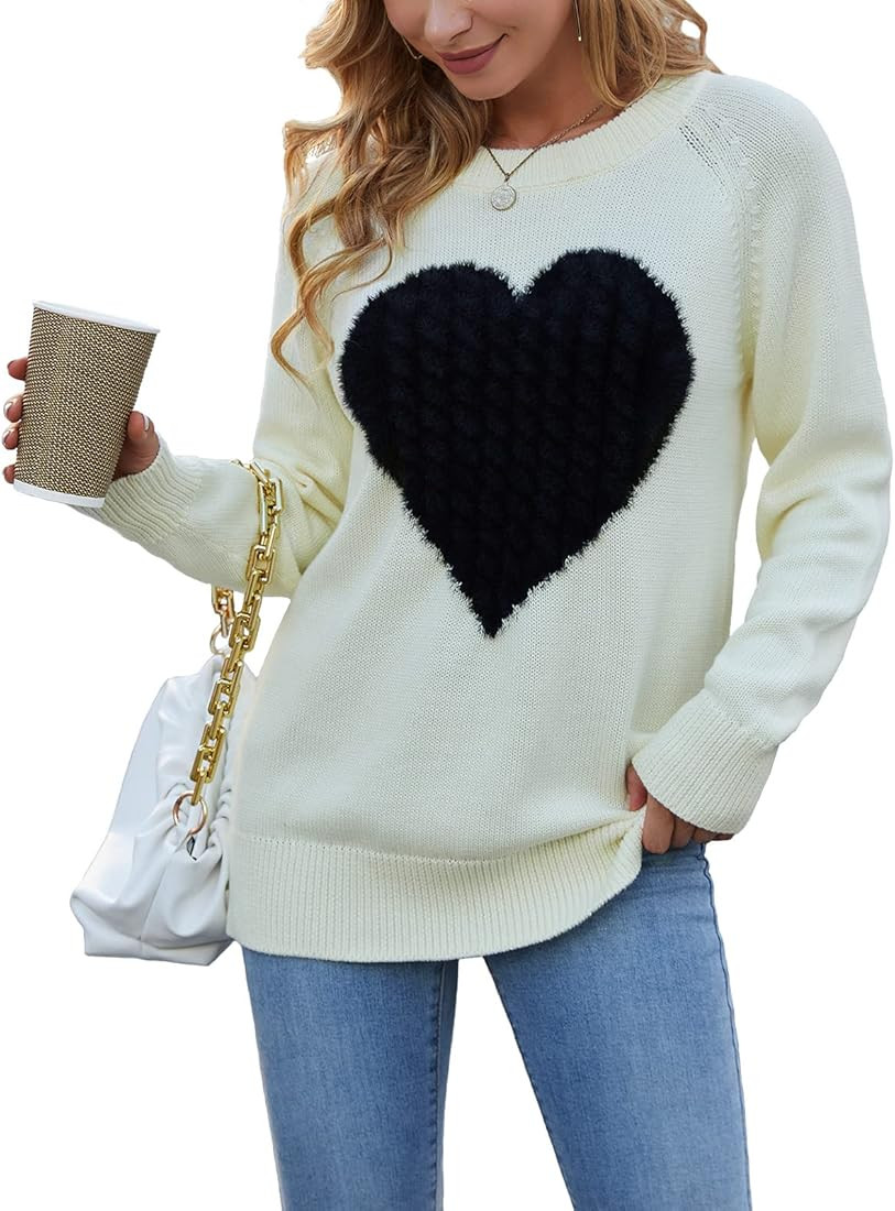 Grooree Womens-Sweater Cotton-Knit Cute-Heart-Crewneck Turtleneck-Pullover - Long Sleeve Fit Chun... | Amazon (US)