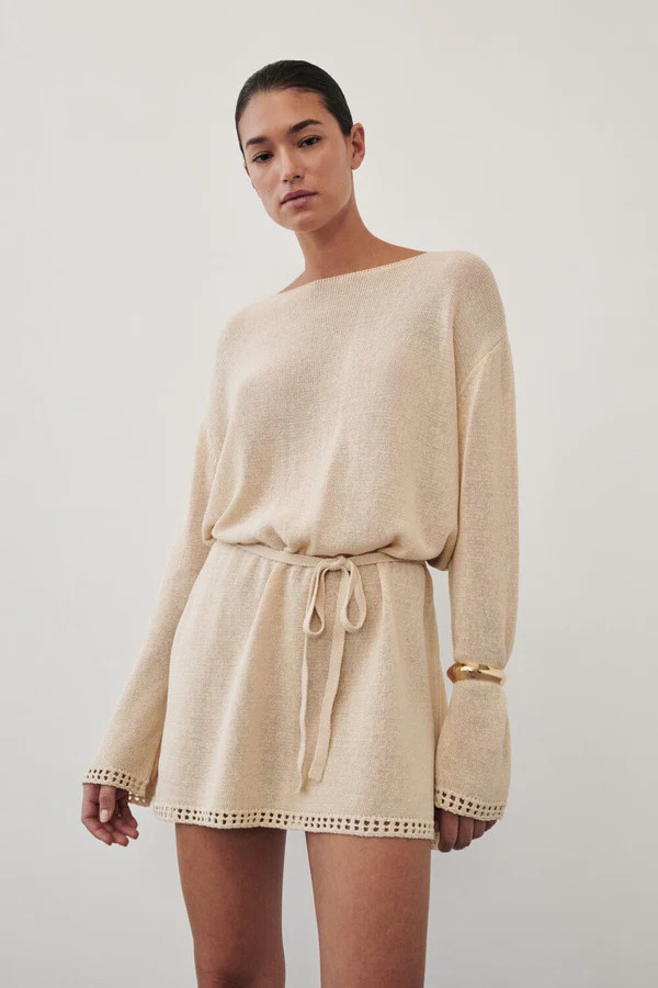 TARI NATURAL KNIT LONG SLEEVE MINI DRESS | DISSH