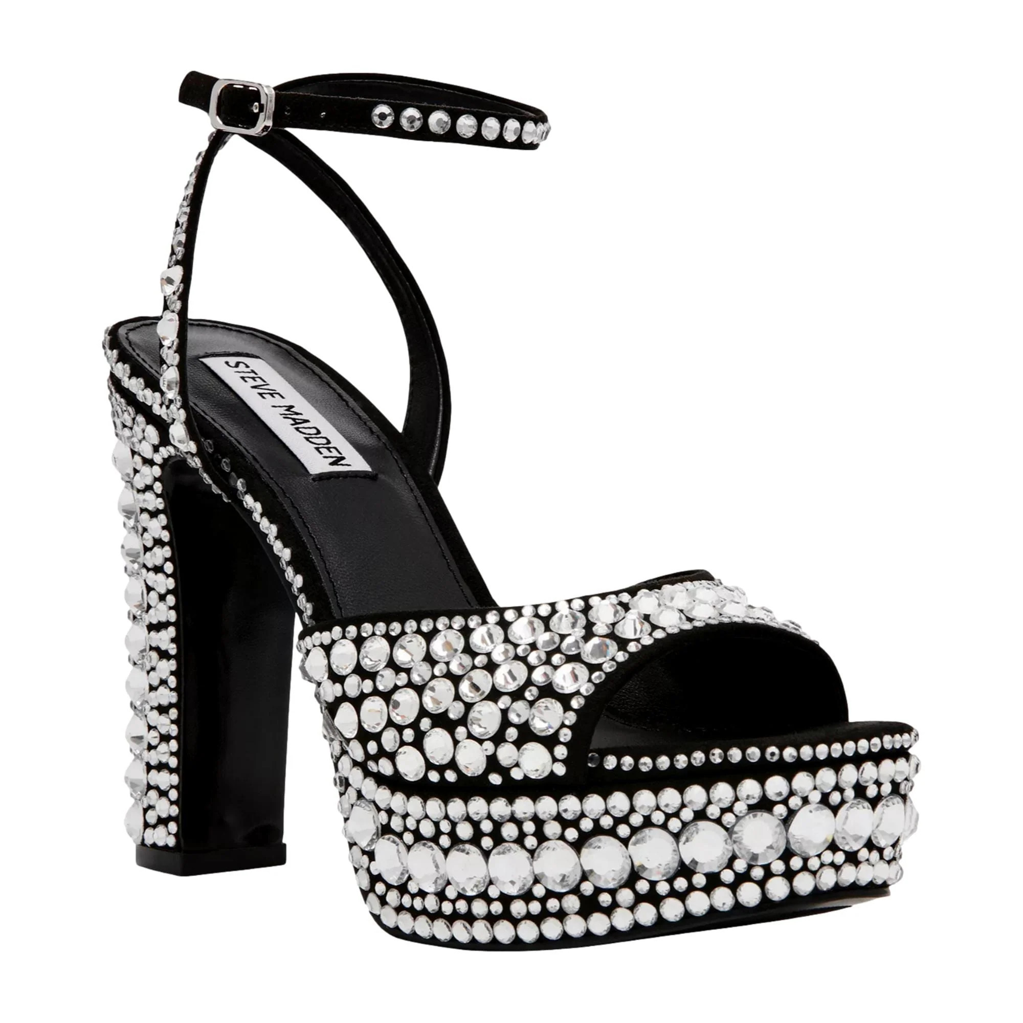Women's Steve Madden Assured Platform Heels Rhinestone/Black ASSURED-BLK | Shop Simon