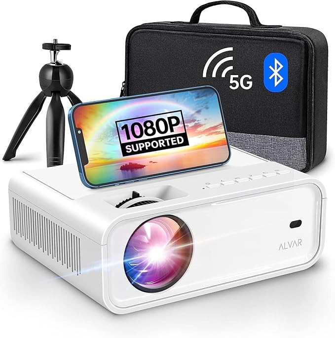 Mini Projector with 5G WiFi and Bluetooth W/Tripod & Bag, ALVAR 9000 Lumens Portable Outdoor Movi... | Amazon (US)