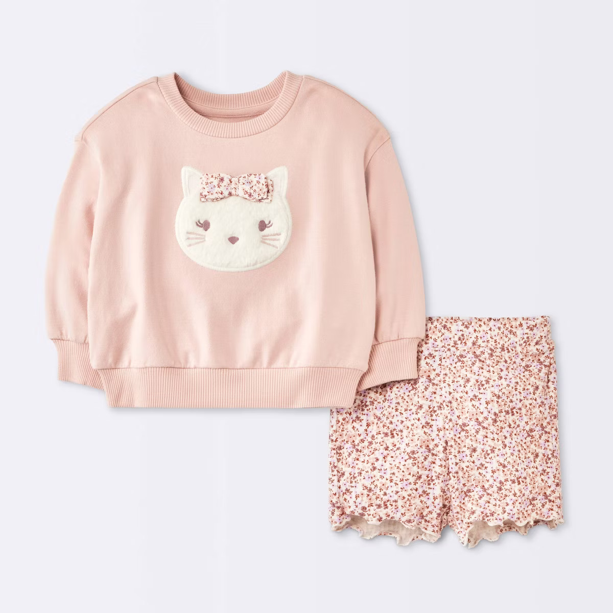 Baby Girls' 2pc Cat Applique Sweatshirt & Bike Shorts Set - Cloud Island™ Pink | Target