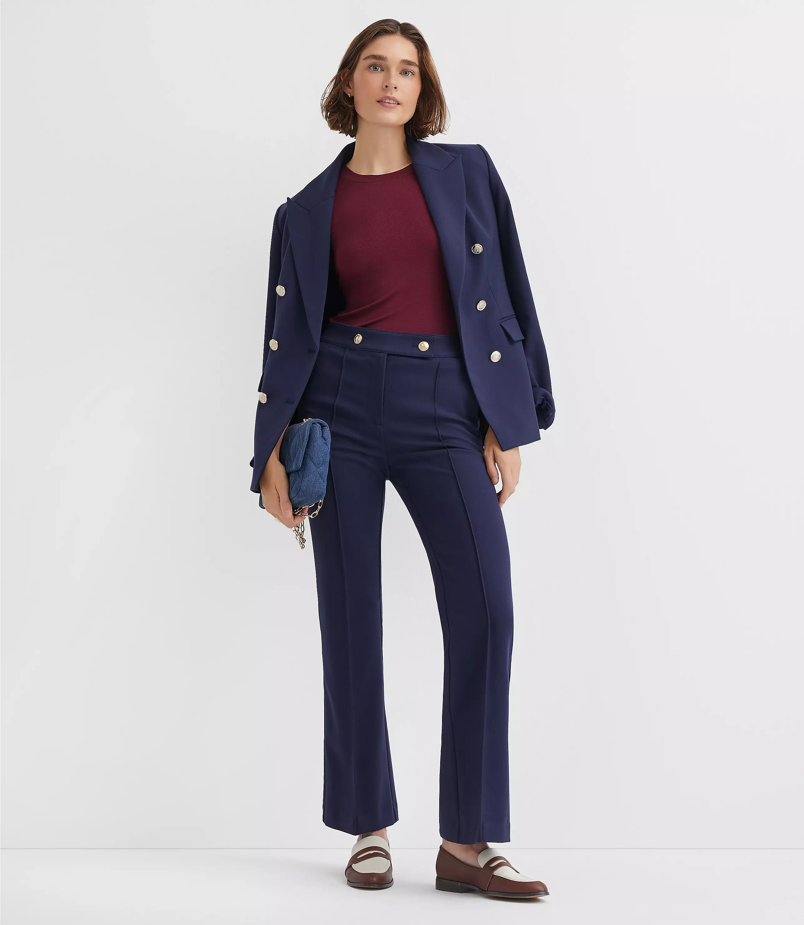 Pintucked Flare Pants in Twill | LOFT