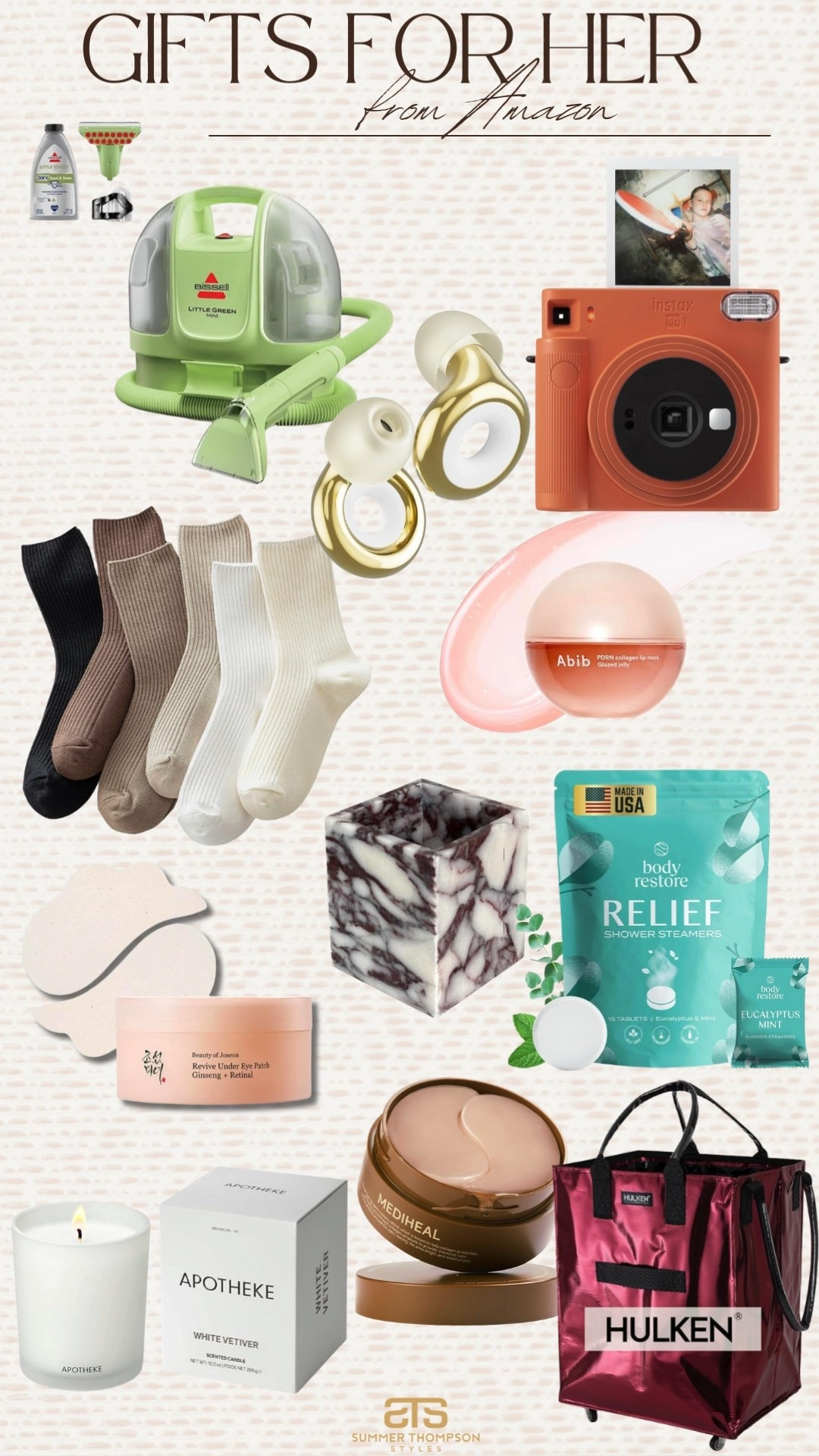 Gifts for her from Amazon! 

Shower steamer. Socks. Ear plugs. Door cleaner. Camera. Eye mask. Lip mask. Gift idea. Holiday. Christmas  

#LTKHoliday #LTKGiftGuide #LTKFindsUnder100