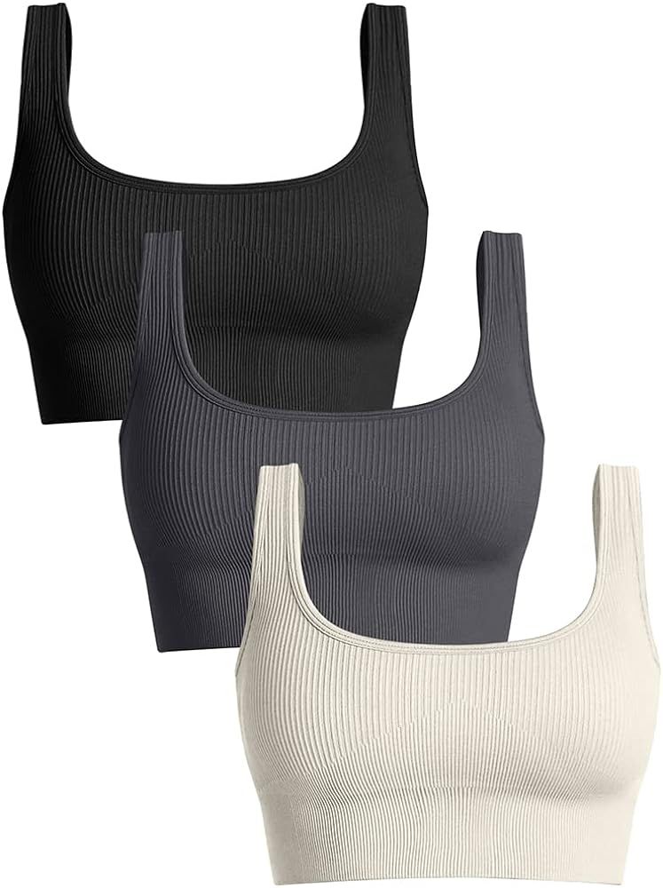 OQQ Women's 3 Piece Medium Support Tank Top Ribbed Seamless Removable Cups Workout Exercise Sport... | Amazon (CA)