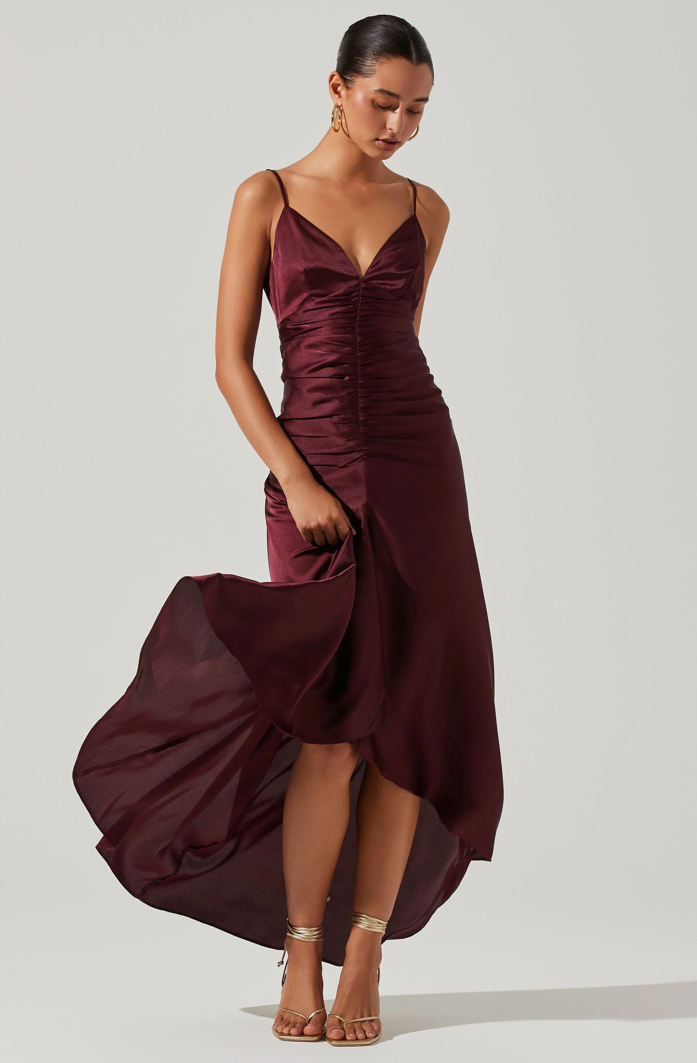 Amalia Ruched Satin Maxi Dress | ASTR The Label (US)