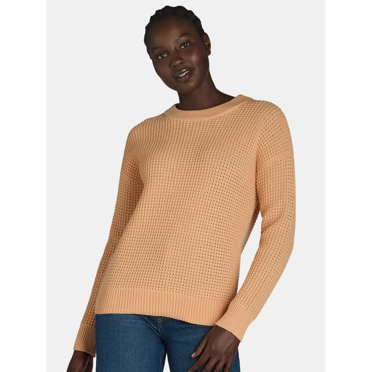 Time and Tru Woman's Waffle Stitch Sweater with Long Sleeves, Midweight, Sizes XS-XXXL | Walmart (US)
