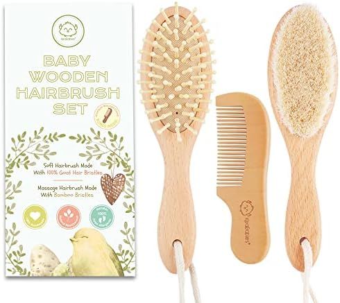 KeaBabies Baby Hair Brush - Natural Wooden Cradle Cap Brush with Soft Goat Bristle - Baby Brush Set  | Amazon (US)