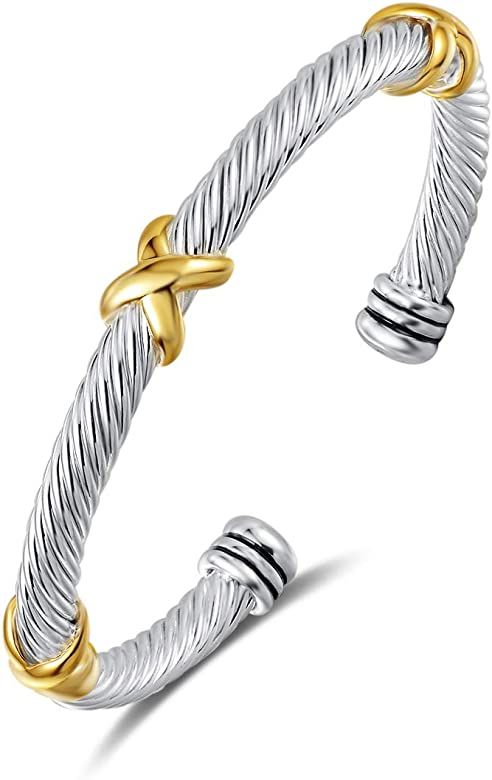 UNY Bracelet Designer Brand Inspired Antique Women Jewelry Cross Cable Wire Bangle Christmas Day ... | Amazon (US)