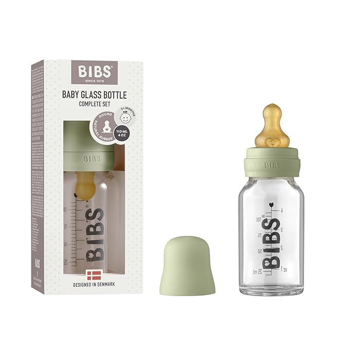 BIBS Baby Glass Bottle Complete Set 110 ml | BPA Free Natural Rubber | Made in Denmark | Sage | Amazon (US)