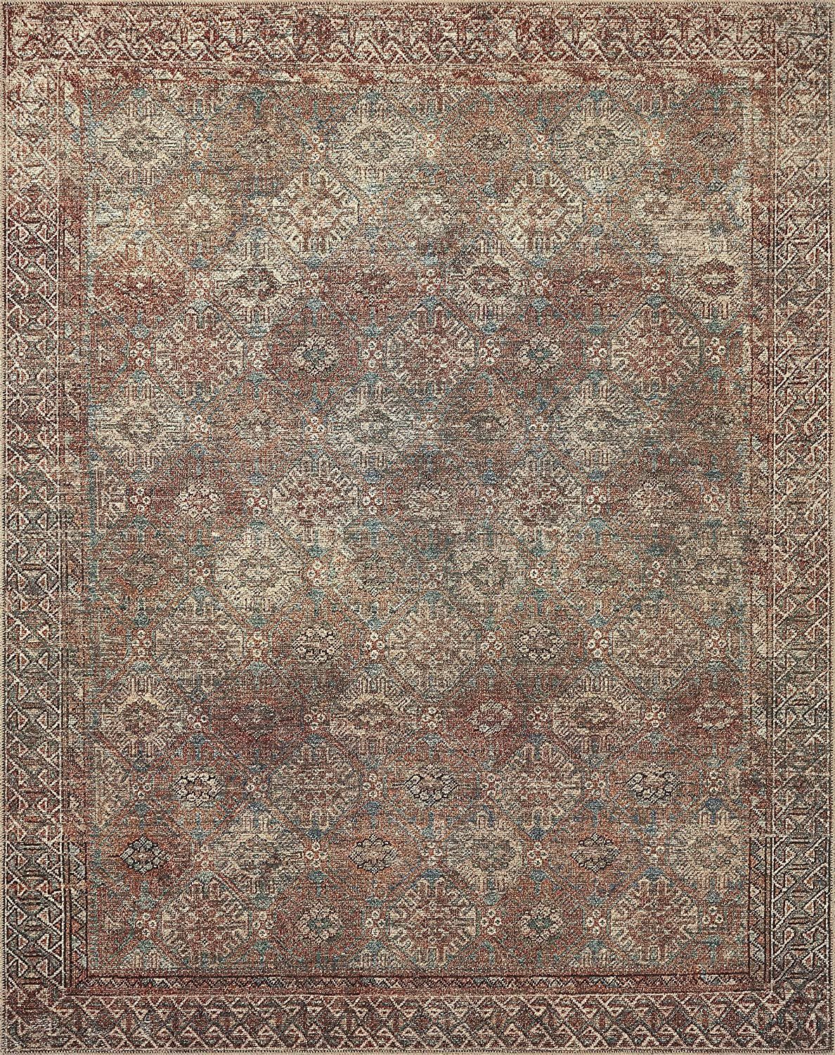 Amber Lewis x Loloi Billie Collection BIL-04 Aqua / Rust 6' x 9' Area Rug | Amazon (US)