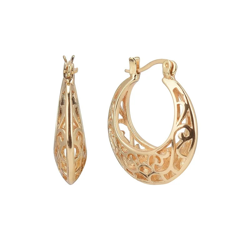 Time and Tru Female Gold-Tone Filigree Hoop Earring | Walmart (US)
