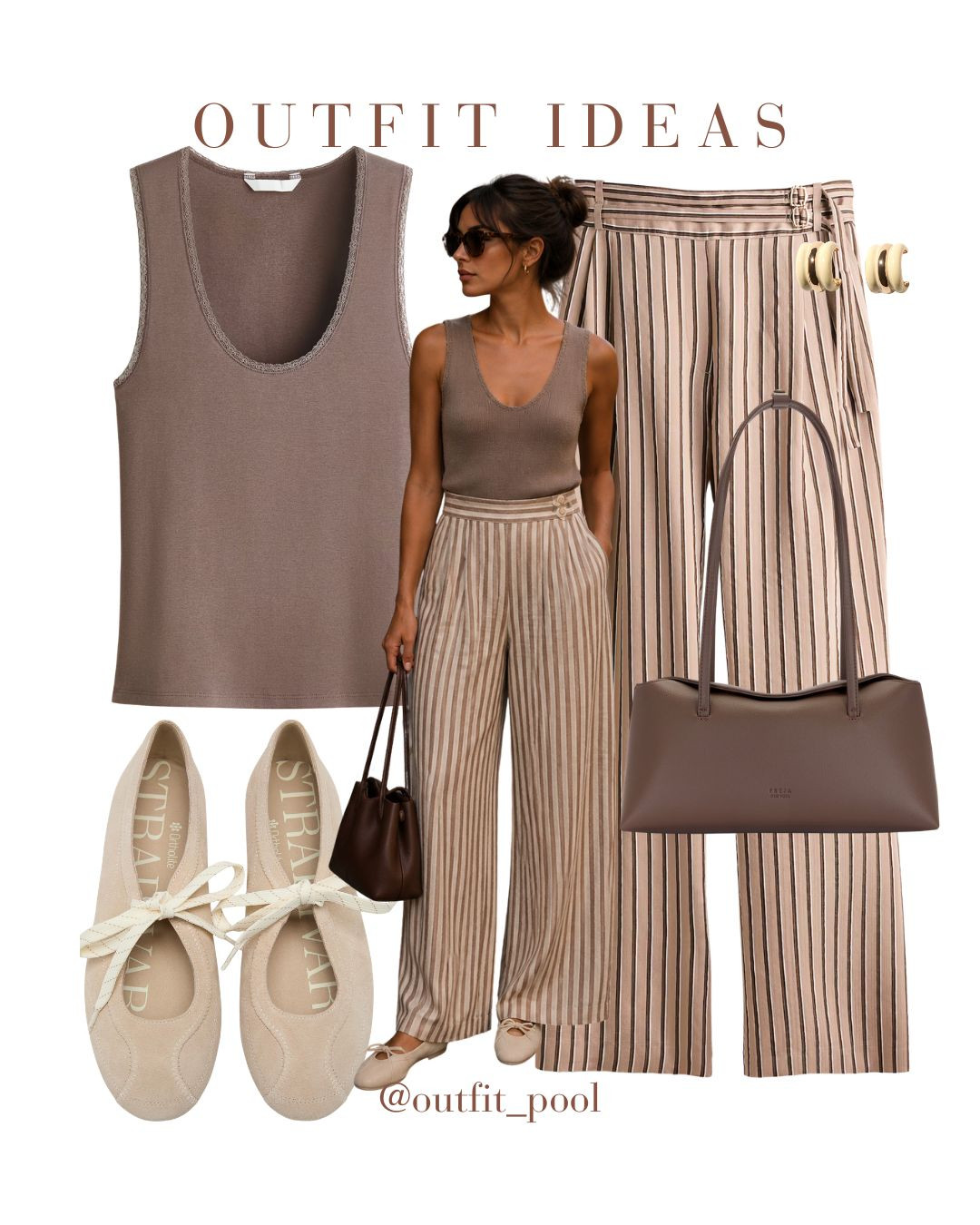 
Effortless summer outfit inspo 🤎☀️ Keeping it simple with a navy tank top/brown tank top + striped wide-leg trousers, finished with comfy flip-flops and a mini shoulder bag — the perfect combination for those easy summer days ✨ Minimal, relaxed, and effortlessly chic. Perfect for vacation strolls, coffee runs, lunch dates, or exploring a new city 🌴👜 Sometimes the simplest outfits are the best ones 🤍 To shop this look, comment "link" and I'll DM you, or check the LTK link in bio Link: Link: (striped trousers, striped pants, neutral outfits, Chic Summer Style, Brown Trousers Outfit, Brown Pants Outfit, Neutral Outfit Ideas) 

 #LTKdayinmylife #LTKgrwm #LTKootd