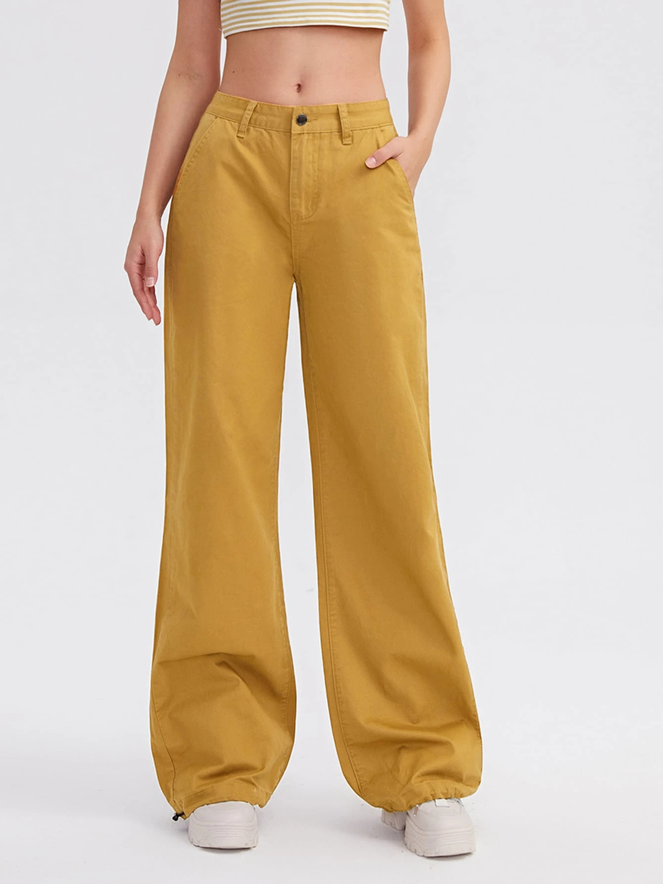 Drawstring Hem Wide Leg Jeans | SHEIN