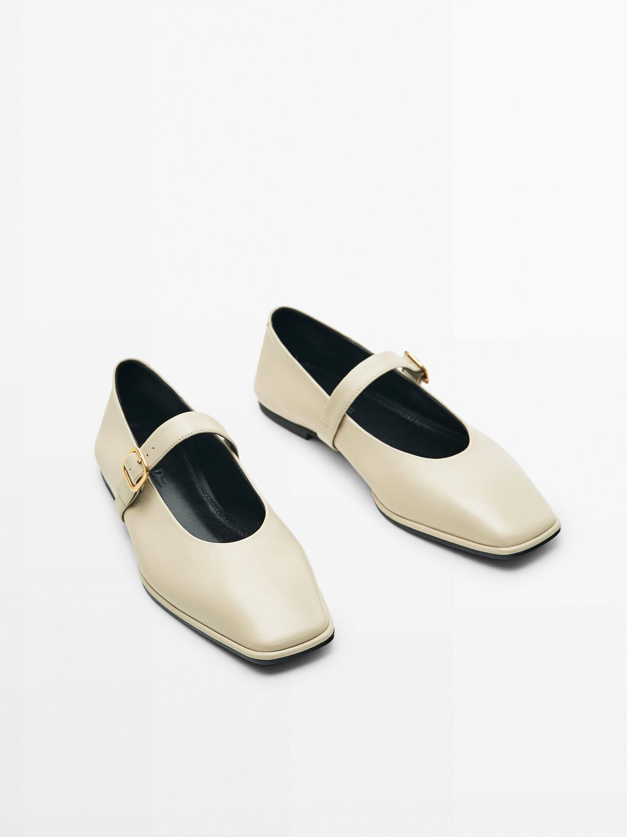 SQUARE BALLET FLATS WITH BUCKLED STRAP | Massimo Dutti US