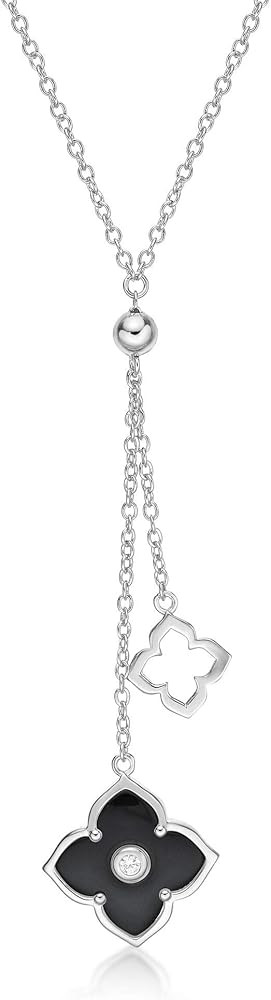 Lavari Jewelers Malachite, Black Onyx or Mother of Pearl and Cubic Zirconia Double Flower Necklac... | Amazon (US)