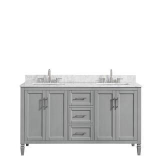 Home Decorators Collection Stockham 61 in. W x 22 in. D Bath Vanity in Chilled Gray with Marble V... | The Home Depot