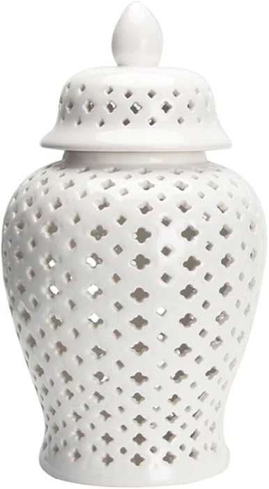 VOSAREA Ginger Jar Traditional Pierced Ginger Jar with Lid Ceramic Vase Carved Lattice Decorative... | Amazon (US)