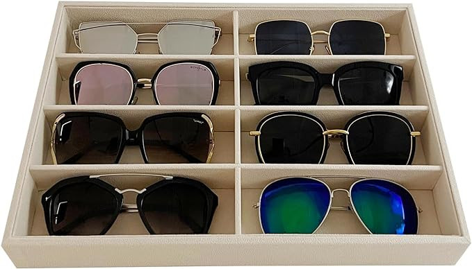 8 Slot Large Light Beige Premium Quality Velvet Sunglasses Eyewear Glasses Watch Box Tray Stackab... | Amazon (US)