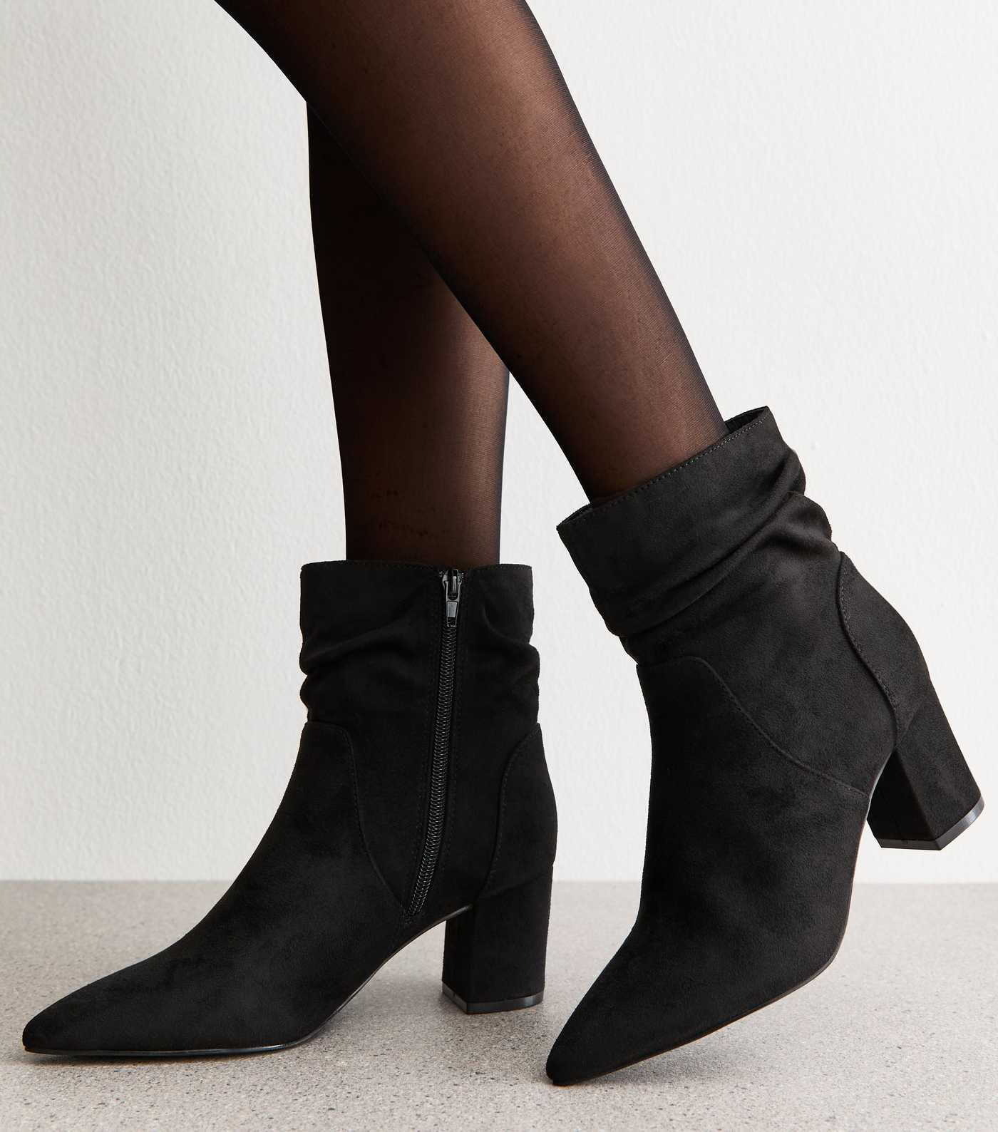 Black Faux Suede Ruched Effect Ankle Boots | New Look | New Look (UK)